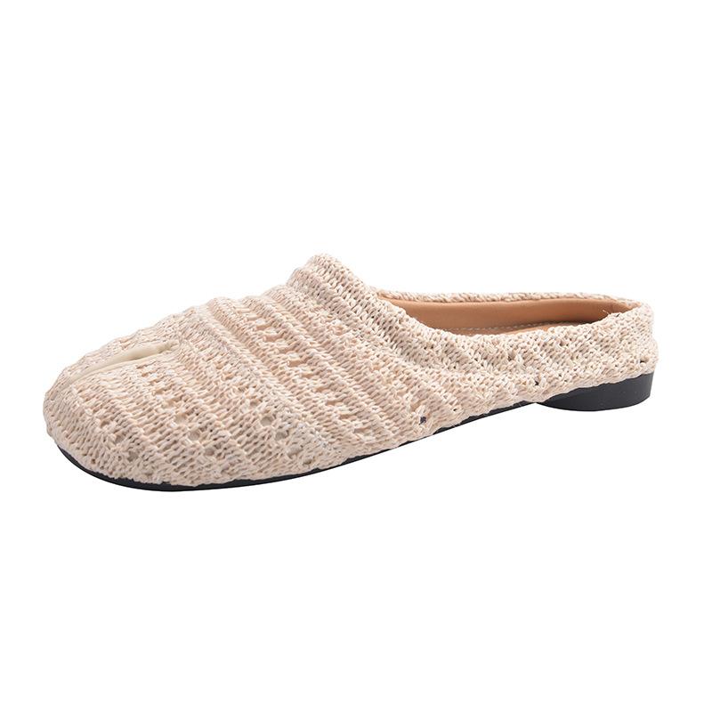 

Evening wind woven slippers 2025 summer new outer wear bohemian one-pedal flat-bottomed bag head half slippers women 35