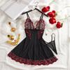 European & American Sexy Nightgown: Black Mesh Rose Embroidered Lingerie Set with See-through Panties