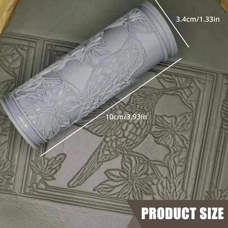Clay Tile Roller Clay Texture Roller Handmade Pottery Tool Bird Pattern Rolling Pin Rollers for Pottery Projects