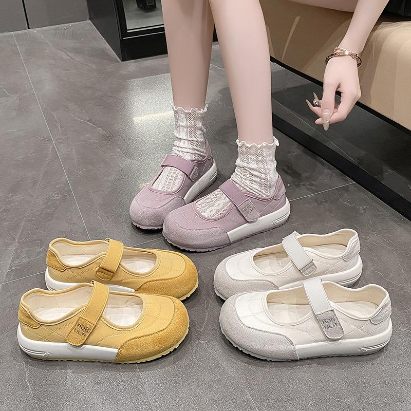 Thick-soled Velcro single shoes women's 2025 summer new fashion versatile comfortable color matching casual Mary Jane loafers
