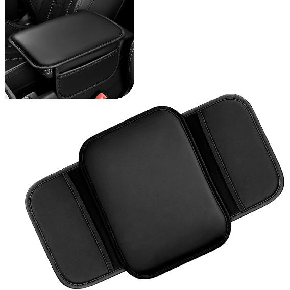 WZP Car Center Console Cover, Leather Middle Console Cover, Waterproof Car Arm Rest Pad with 2 Storage Bags, Universal Auto Interior Accessories for