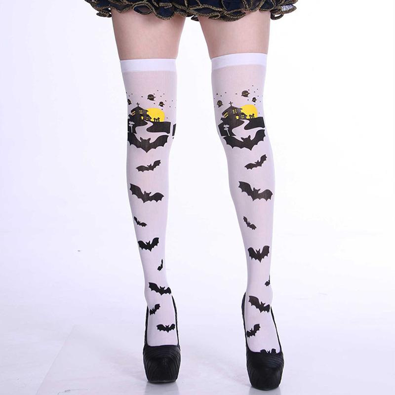 Damen Lange Socken Dünn Sommer Herbst Winter Halloween Strumpf Weiß Orange Lila Cosplay Bedruckte Kniehohe Socken Für JK Mädchen One Size