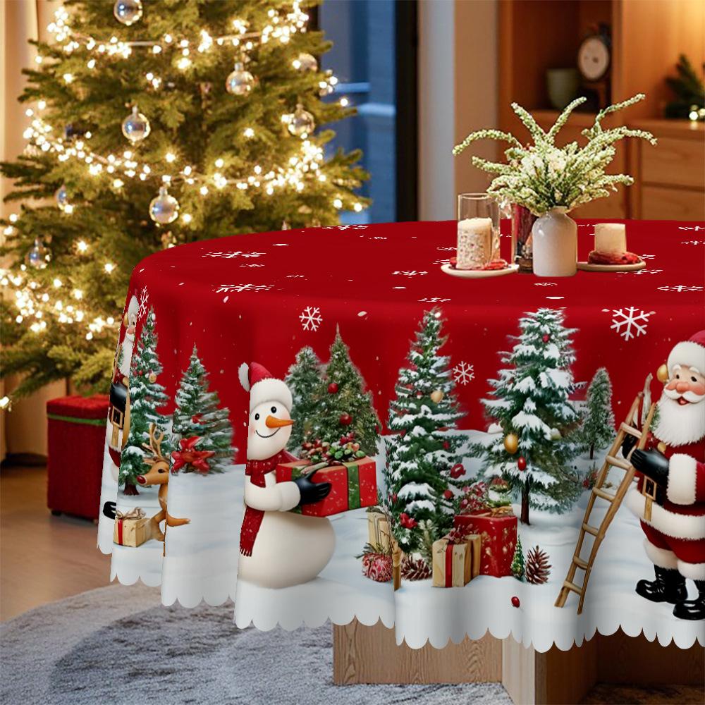 Christmas Tablecloth, Santa Reindeer Snowman Waterproof Tablecloth, Home Store Party Table Coffee Table Decorative Cloth
