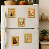 1/5Pcs Vintage Poster Cat Refrigerator Magnet 3D Wooden Retro Painting Frame Fridge Magnet Home Kitchen Office Decoration