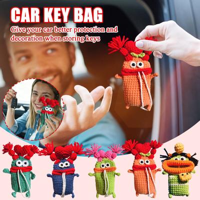 Sausage Lip Key Pouch, Cute Cartoon Design, Handmade Knitted Car Key Case.