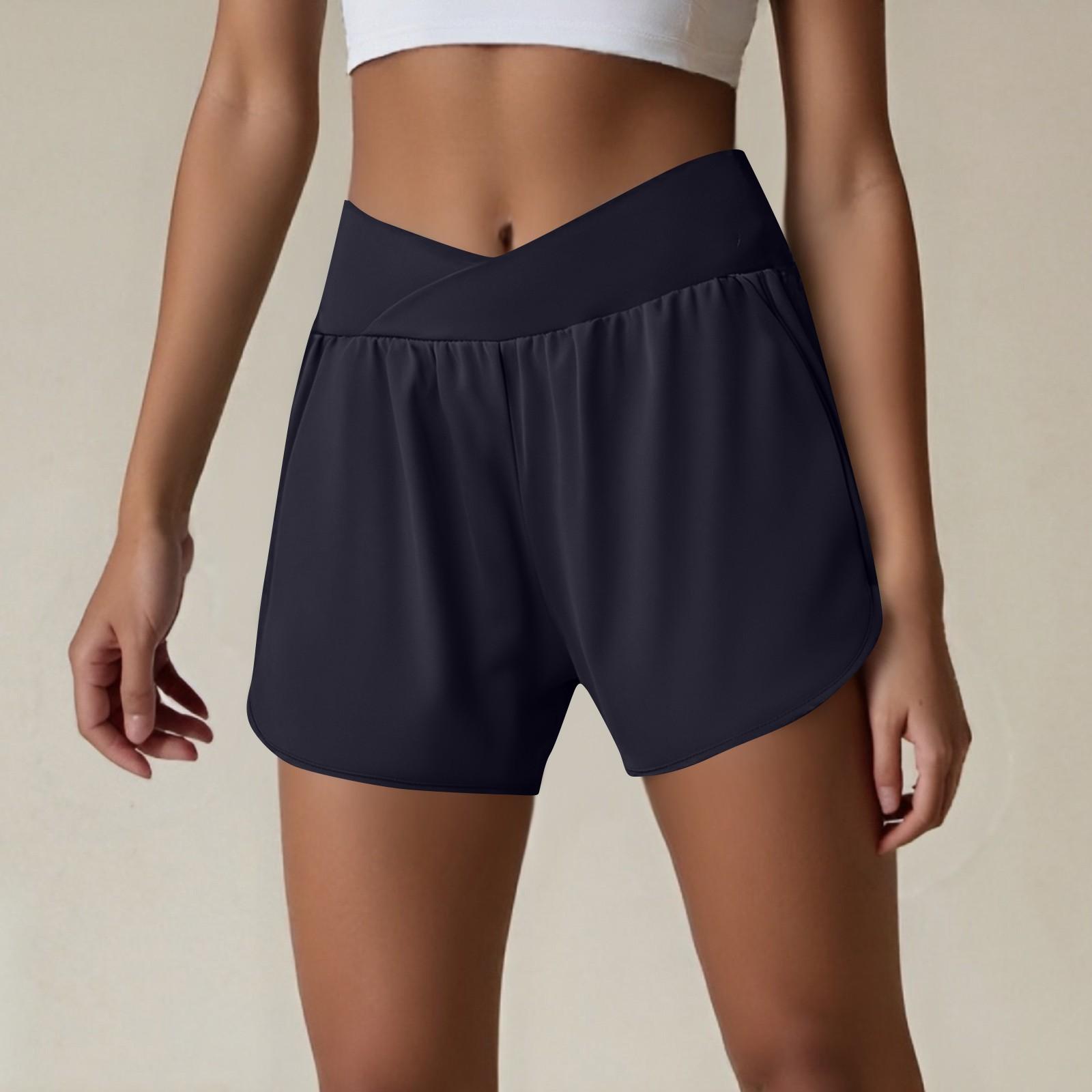 

Женские модные шорты для бега и йоги с высокой талией, поддельные свободные быстросохнущие шорты для фитнеса XXL чёрный