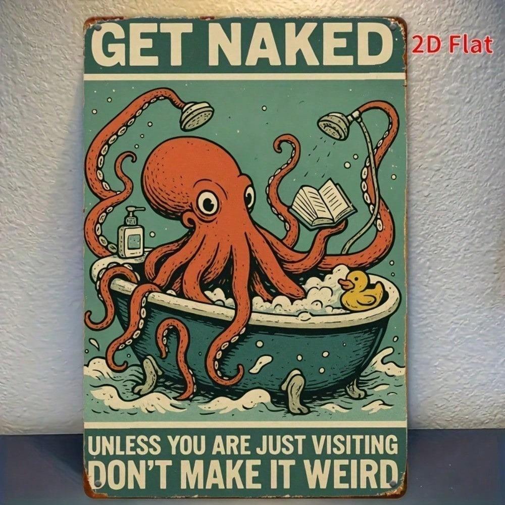 Vintage Octopus Bathtub Metal Sign 8x12 Inch Rustic Waterproof Wall Art Home Decor Plaque