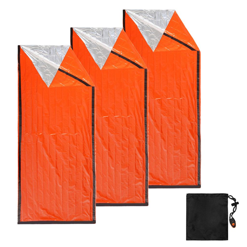 3pcs Emergency Sleeping Bag Thermal Rainproof Windproof Lightweight Survival Sleeping Bag for Camping Hiking Outdoor Envelope Sleeping Bag with Whistl