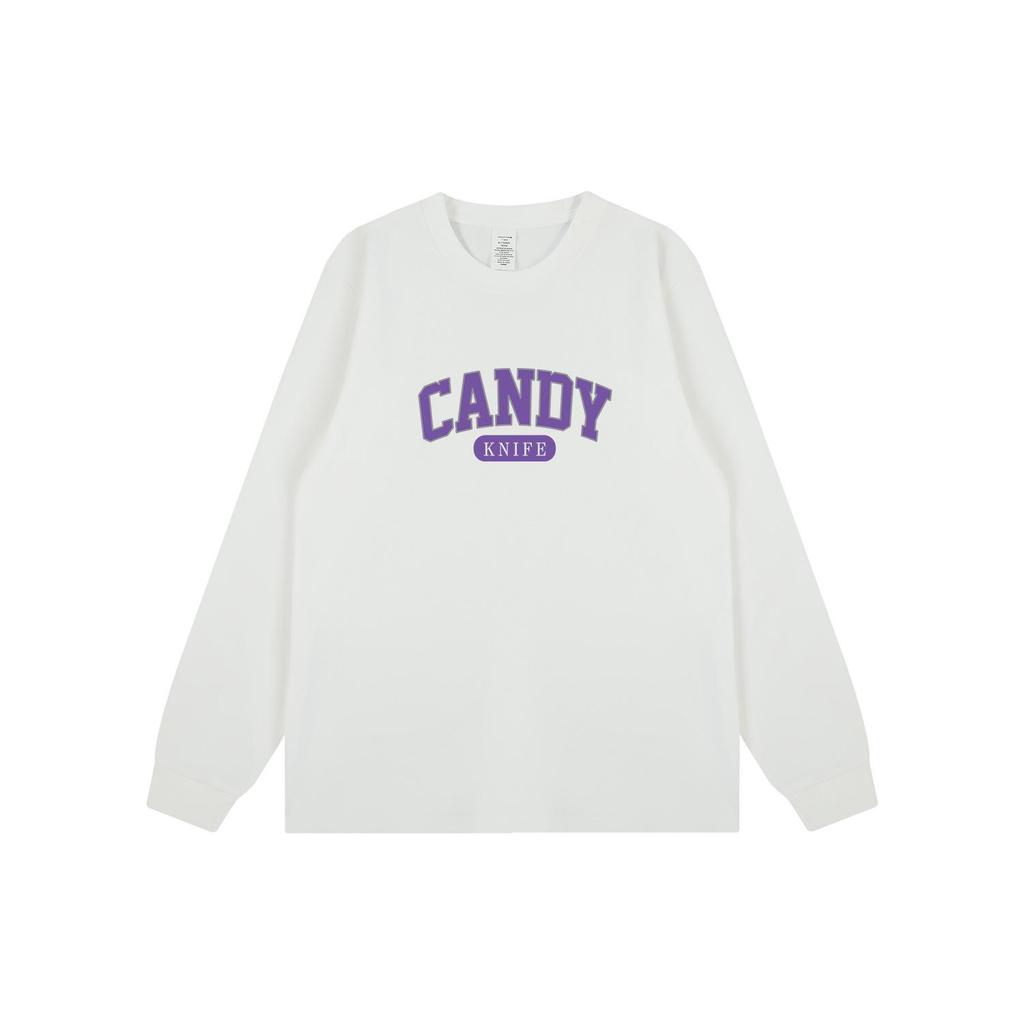 Hong Kong Style Trendy Minimalist Letter Print Long Sleeve Retro T-Shirt for Couples - Autumn/Winter