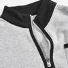 Men's Fleece-Lined Zip-Up Sweatshirt with Stand Collar and Patchwork Design
