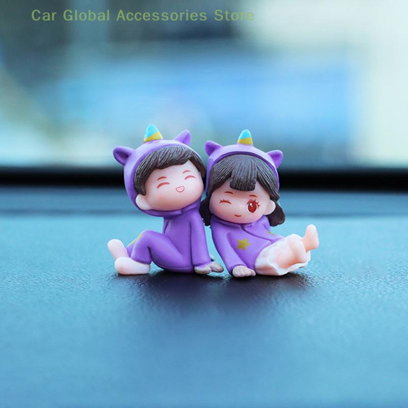 Car Ornaments Cute Cartoon Couples Action Figure Figurines Balloon Ornaments Auto Interior Accessories for Dashboard Girls Gifts