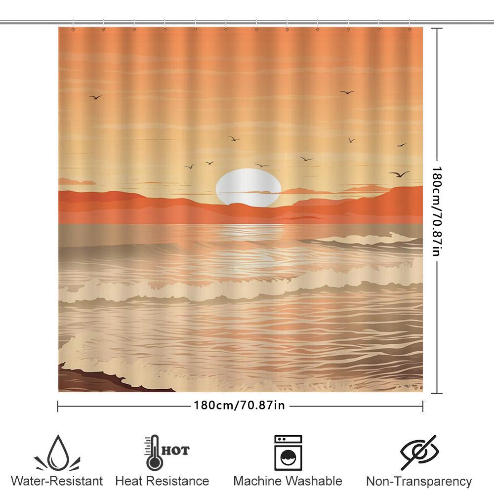 Sunset Bathing Curtain With Warm Color Gradient Design Waterproof Shower Curtain For Bathroom Decorations
