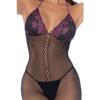 Lingerie Set - Mapalé - Black and Lilac - One Size - Fishnet and Lace
