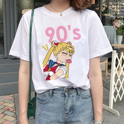 Dámske tričko Kawaii Sailor Moon Tričko Harajuku Ullzang Cartoon Tričko 90S Roztomilé tričko s potlačou Grunge