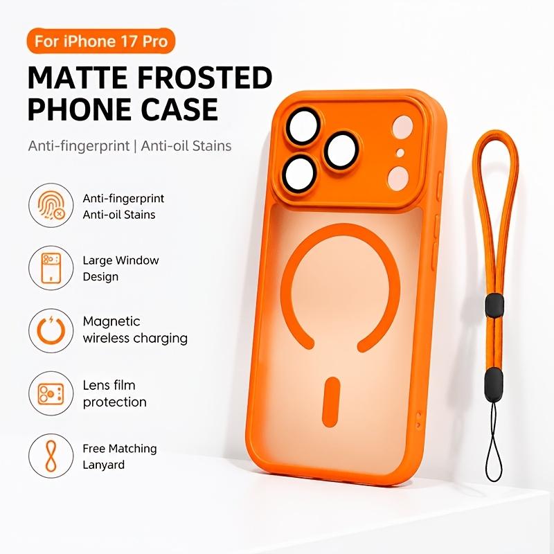 Magnetic Matte Translucent Shockproof Phone Case for 17 Air 16 15 14 13 12 11 Pro Max for Magsafe Back with Lanyard Cover