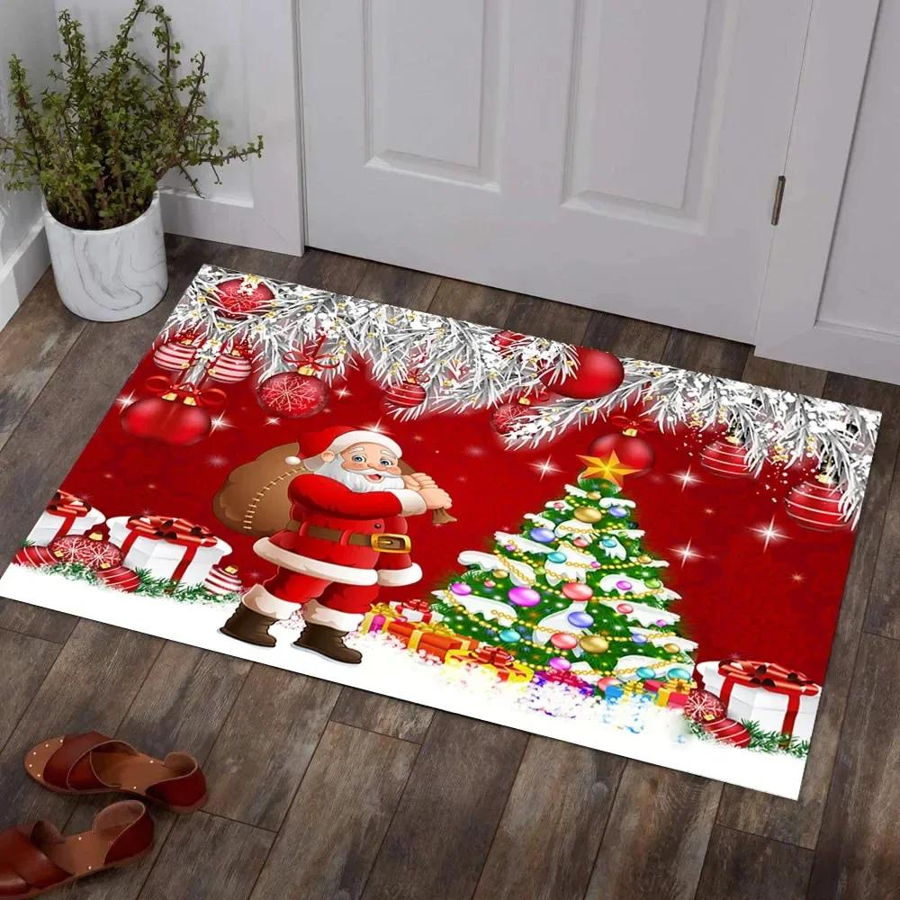 Weihnachtsteppich Bereichsteppiche Rutschfeste Eingangsfußmatte für Wohnzimmer Schlafzimmer Dekor Weiche Badezimmer Küchenbodenmatte Vorleger