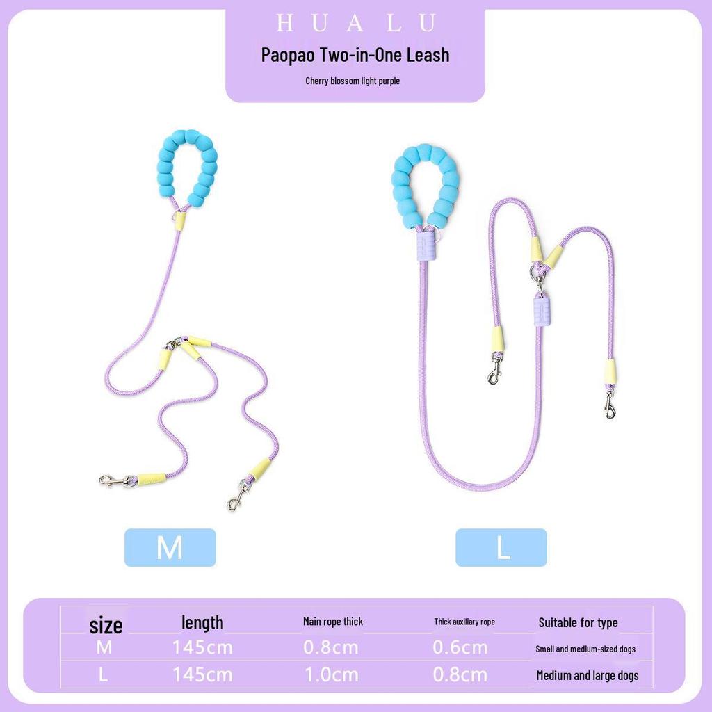 Dopamine Color Double Dog Leash for Two Puppies – Single Pull Multi-Dog Leash
