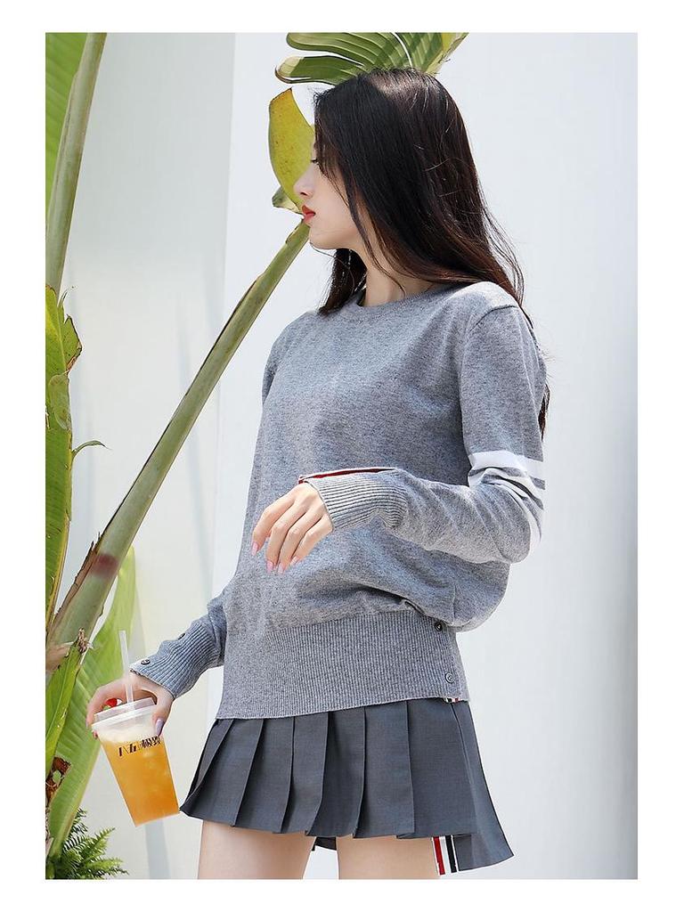 TB BROWIN Wool Four-Bar Round Neck Sweater