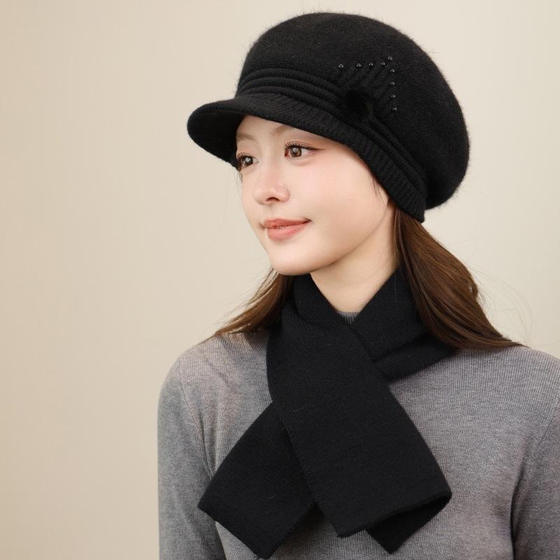 Autumn and winter women's knitted beret wool hat warm thickened versatile face small fashion mother hat women