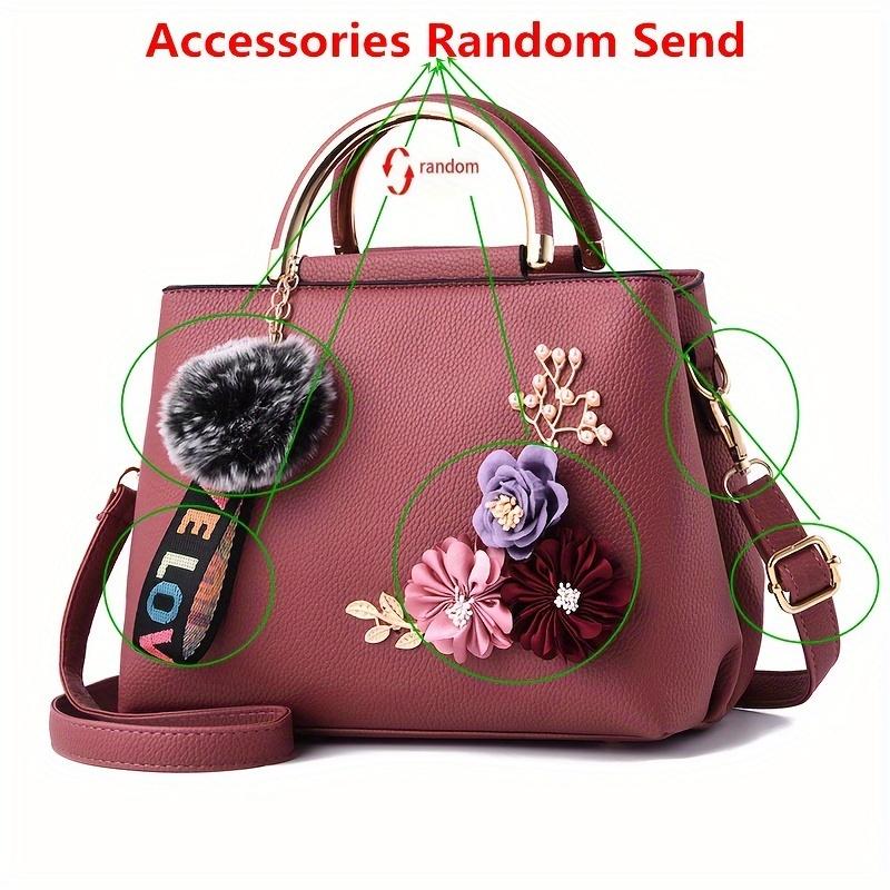 

3D Flower Decor Handbag, Women s PU Leather Crossbody Bag, Fashi Small Top Handle Purse