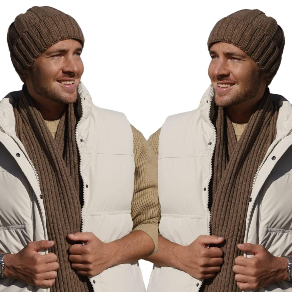 Men' Brown Set - Ben Hat and Scarf, 80% Wool / 20% Polyamide
