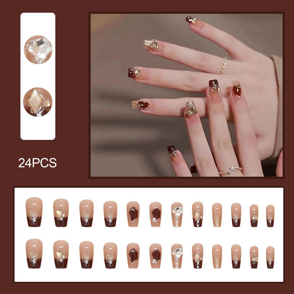 24PCS False Nails with 3D Mint Blue Flower Press on False Nails Artificial Wearable Tips Fake Nail Art Manicure Nail Tips