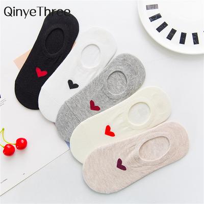 Neue Damen Sommer Rote Liebesherz Atmungsaktive Weiche Baumwolle Kurze Socken Unisex Rutschfest Unsichtbare Socken Dropship