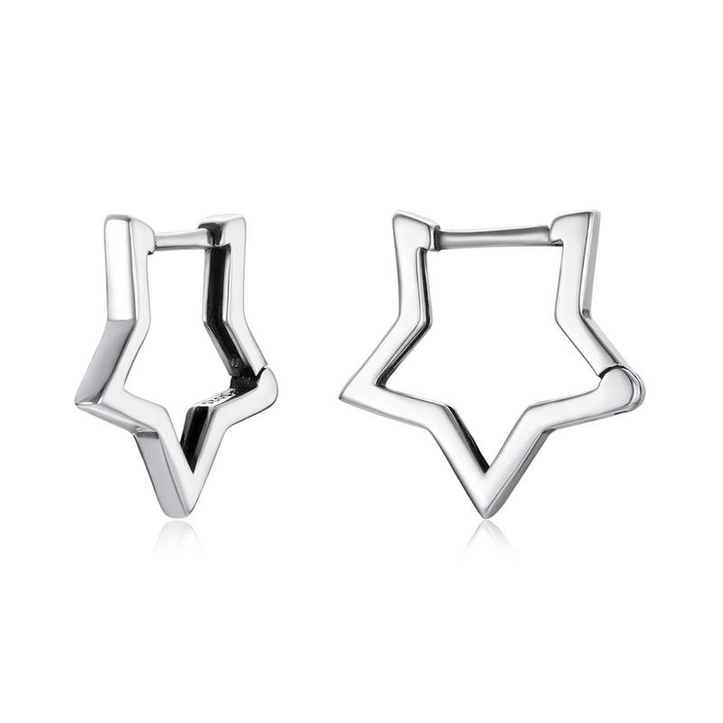 

BAMOER 925 Silver Hollowed Star Ear Buckles Geometric Huggie Earrings for Women Minimalist Daily Hypoallergenic Jewelry
