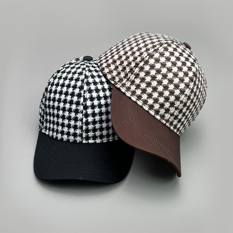 Houndstooth Color Block Baseball Cap Cotton New Men Women Sunscreen Check Versatile Fashion Casual Ventilate Street Retro Casual