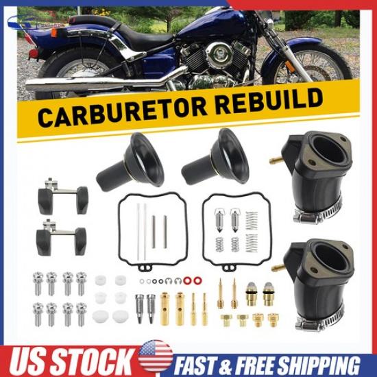 For Yamaha V Star 650 XVS650 98-16 2X Carburetor Rebuild Kit & Intake Manifold