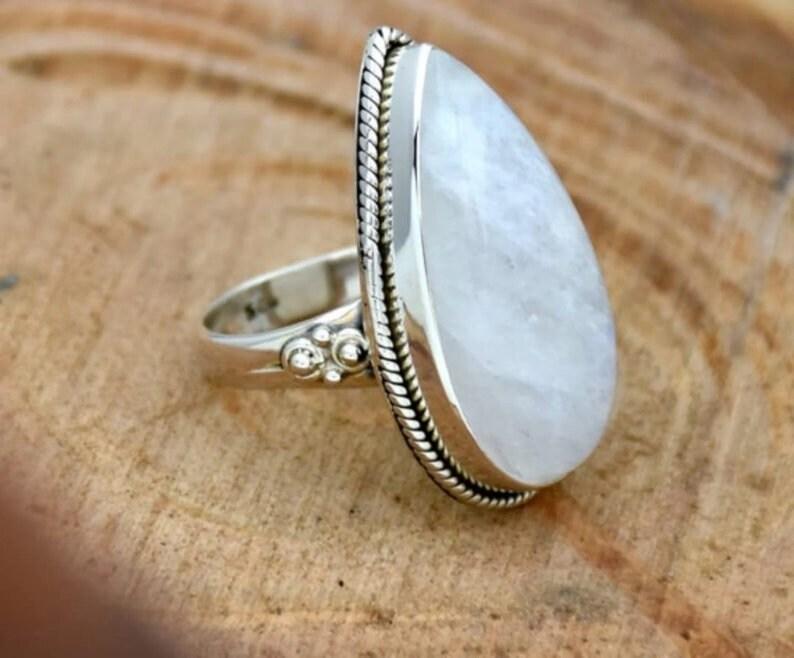 Moonstone Ring, 925 Silver Handmade Boho Designer Ring, Statement Ring, Birthstone Ring, Silver Gift Ring, Pear Ring
