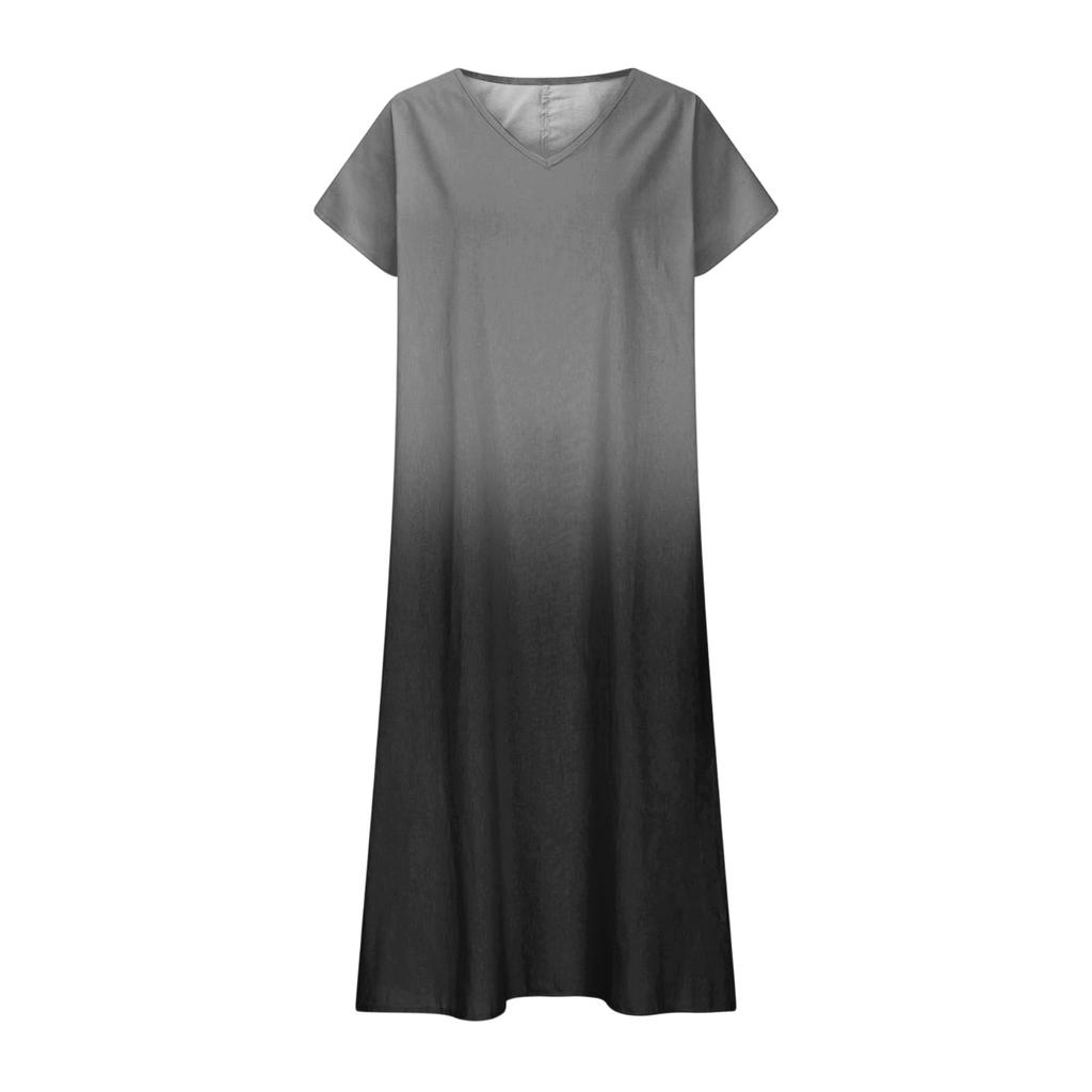 Modisches Damen Sommer V-Ausschnitt Kurzarm Farbverlauf Bedrucktes Strandkleid