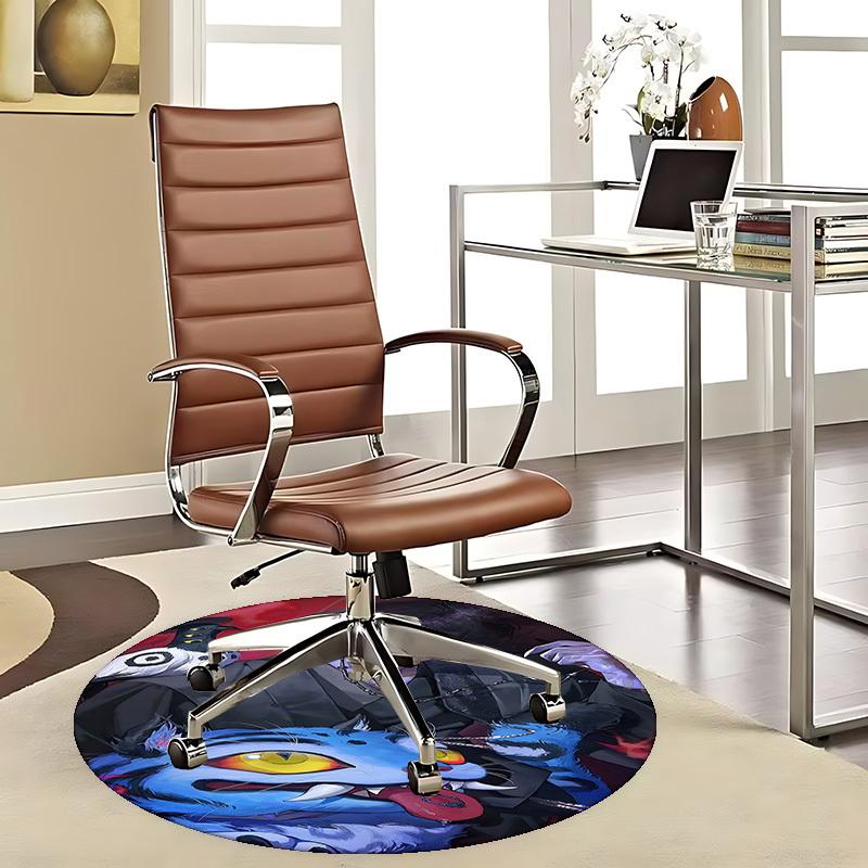 

1pc Anime Design Round Carpet - Blue Cat with Yellow Eyes, Office Chair Mat, Non-Slip Rug for Home Decor, Suitable for Office, Living Room 80cm