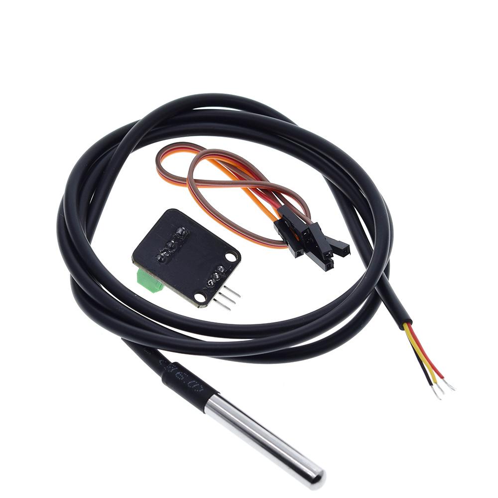 TZT 1/3SET DS18B20 Temperature Detection Module Kit Waterproof 100CM Digital Sensors Cable Stainless Steel Probe Adapter BoardReplacement Sensors2