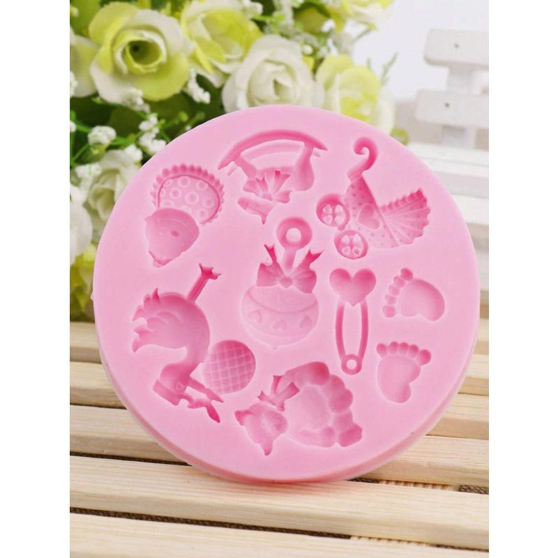 1pc Cartoon Design Mold, Pink Round Cartoon Chocolate Mold For Baking Fondant Mold with Bow Shapes for Cake Decorations