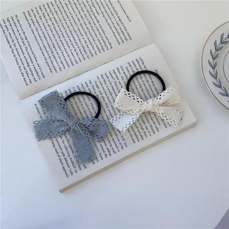 Super Gentle and Versatile  Milk Blue Lace Bow Hair Band Clip Double Ponytail Hair Tie Girl Hair Tie