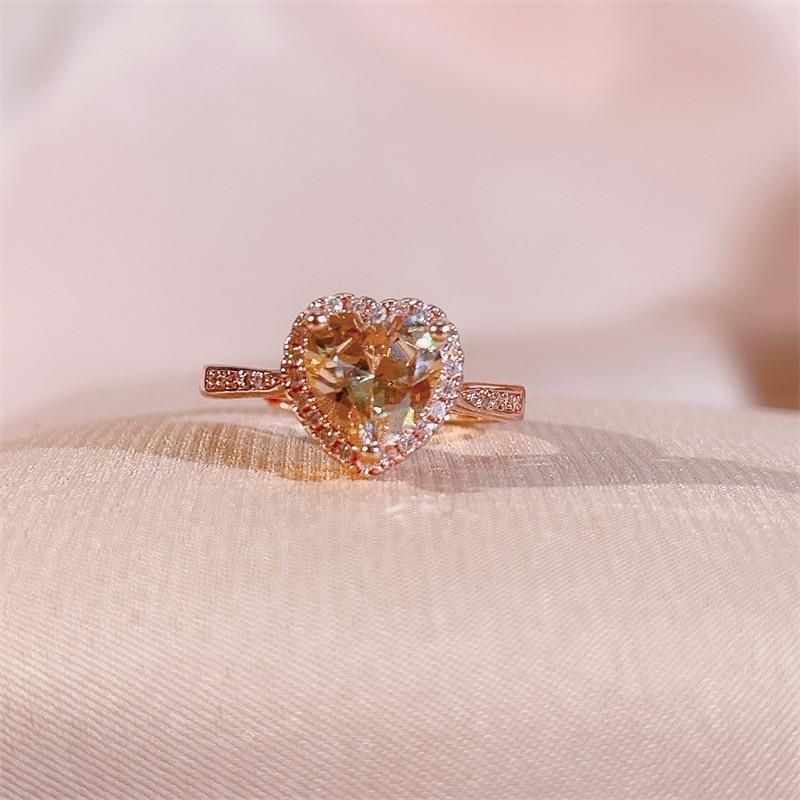 BELLA BOX Fashion Open Rings For Women With Zircon Pink Heart Shape Wedding Luxury Jewelry