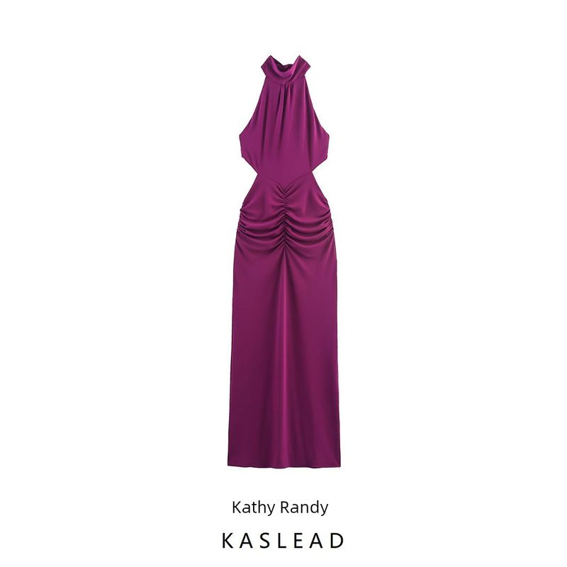 Kaslead New Women Clothes Western Style Slim Fit Pleat Hanging Collar Length Dress 5584304
