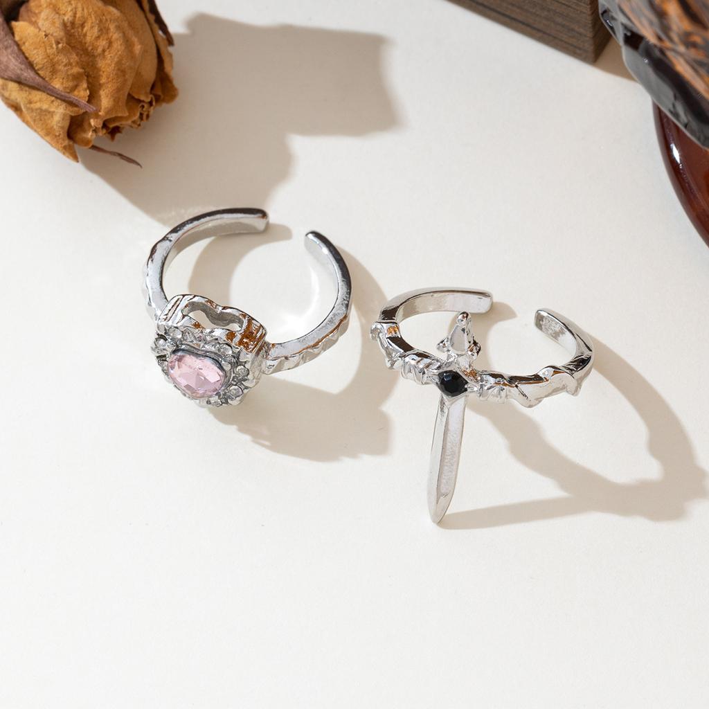 Vintage Sweet Design Colorful Opal Rings for Women Exaggerated Metal Geometric Round Gem Open Rings Aesthetic Jewelry Gift