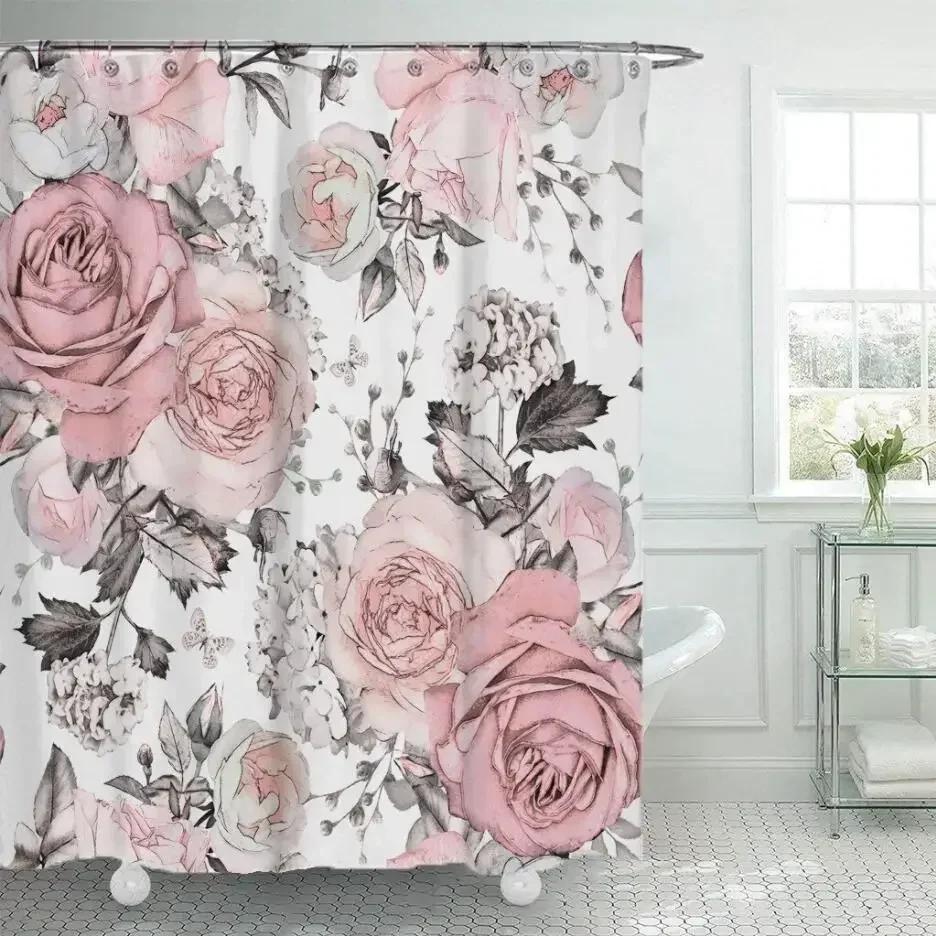 

Floral Shower Curtains For Bathroom Flower Watercolor Plant Leaves Bathroom Curtain Home Decor Washable Bathroom Accessories Set W60H190(CM)-1 Pcs