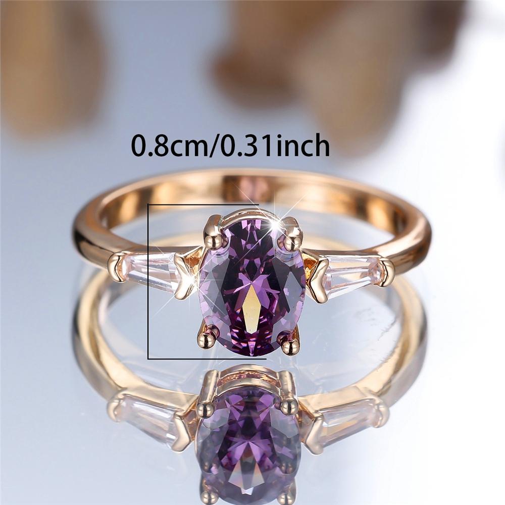 Trendy Purple Zircon Crystal Oval Stone Vintage Gold Color Wedding Bands Engagement Rings For Wome Jewelry