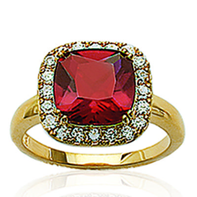Gold Plated Ring 'Victoria' Golden White Ruby - 13x13 Mm