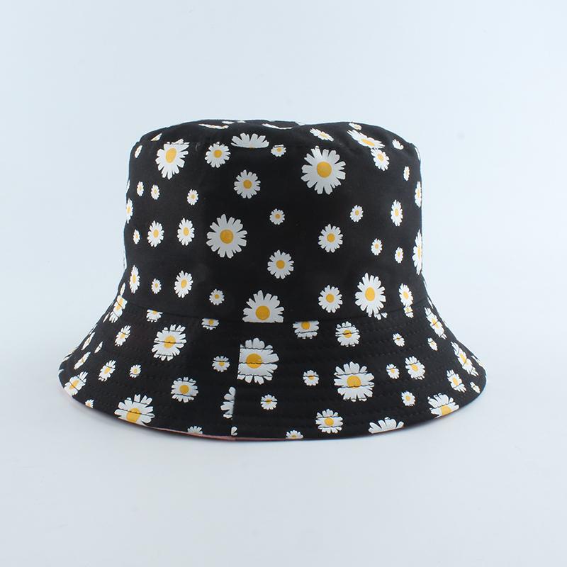 Sommer-Gänseblümchen Eimerhut Damen Mode Baumwolle Strand Sonnenhüte Wende Bob chapeau Femme Blumenhut Fischerhut