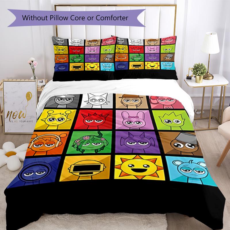 3pcs Sprunki Bedding Set Duvet Cover Closure Includes 1 Duvet Cover & 2 Pillowcases, Soft and Comfortable for All Seasons.