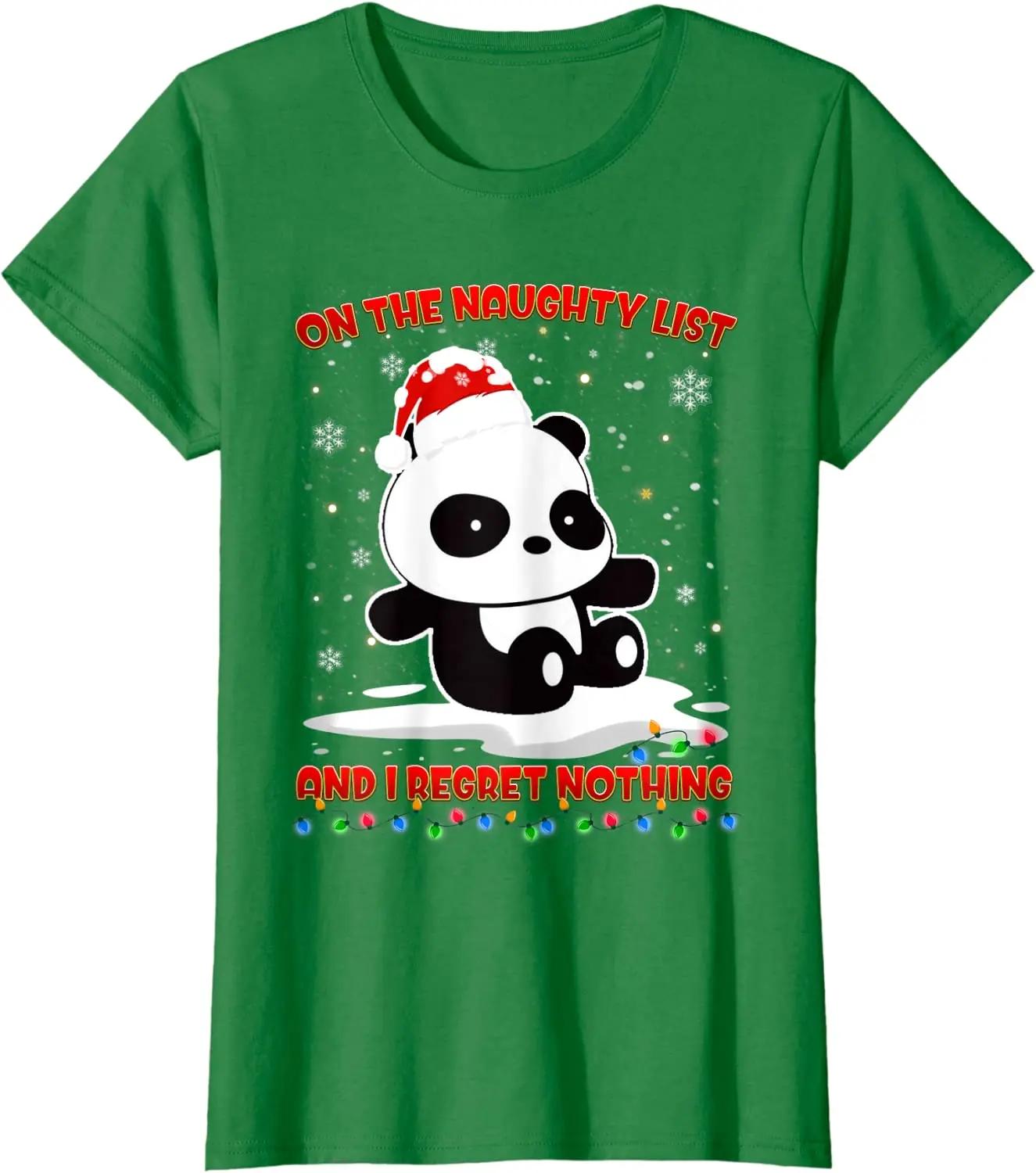 On The Naughty List I Regret Nothing Panda Christmas Gift TShirt 100 Cotton ONeck Short Sleeve Casual Mens Tshirt Size S3XL S