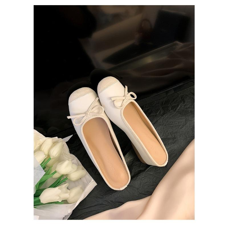 Sheepskin Height 5cm Semi-drag Bow Ballet Shoes Small Satin Background Empty One-length Strap Sandals