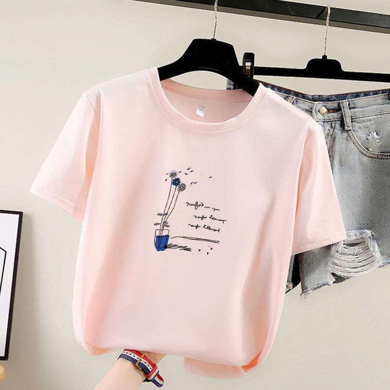 

Лето 2025 г. Новая женская футболка с короткими рукавами и круглым вырезом с принтом L розовый