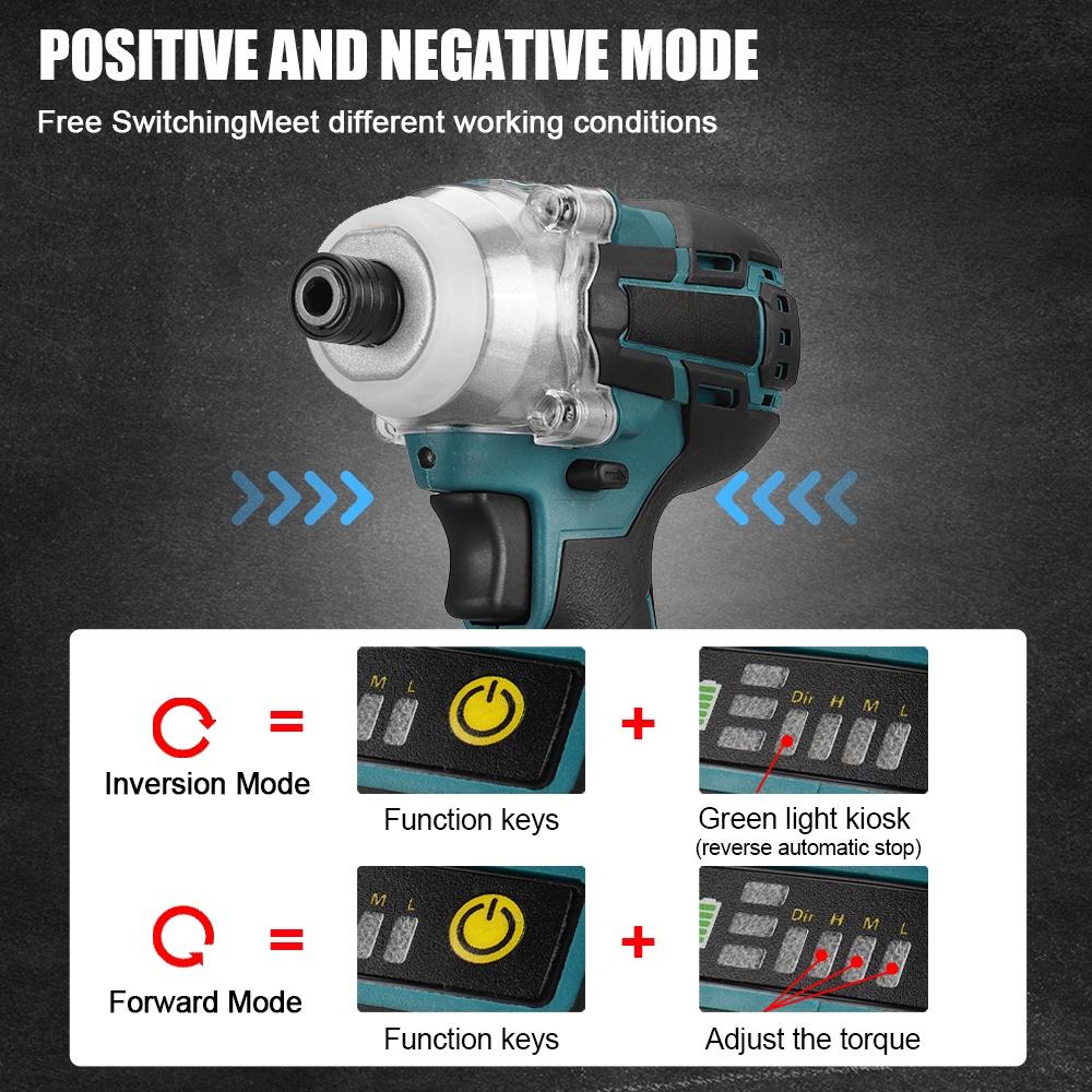 388vf 800N.M Brushless Cordless Electric Impact Driver 1/4"" Screwdriver Driver Wrench Power Tools with 2 Battery