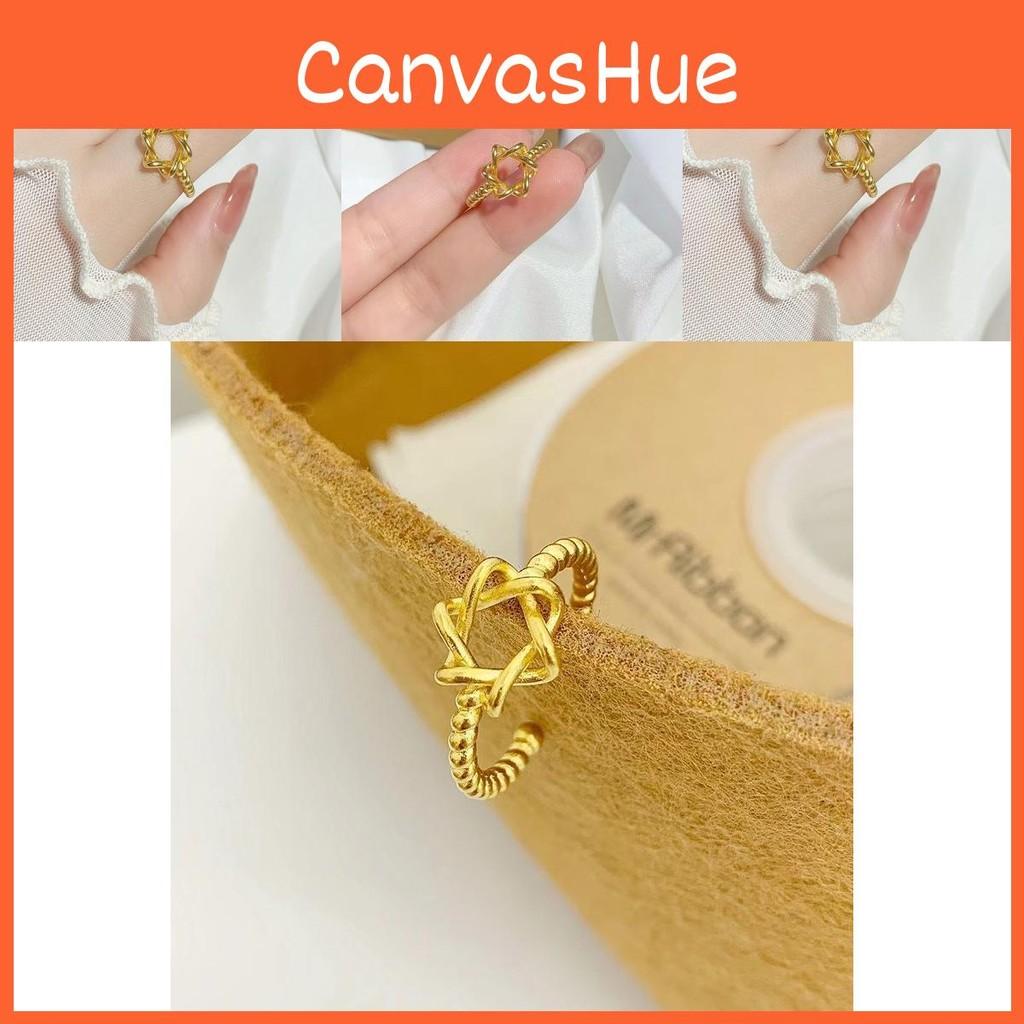 Fashionable Plated Gold Six Pointed Star Ring For Women Stylish And Adjustable Jewelry