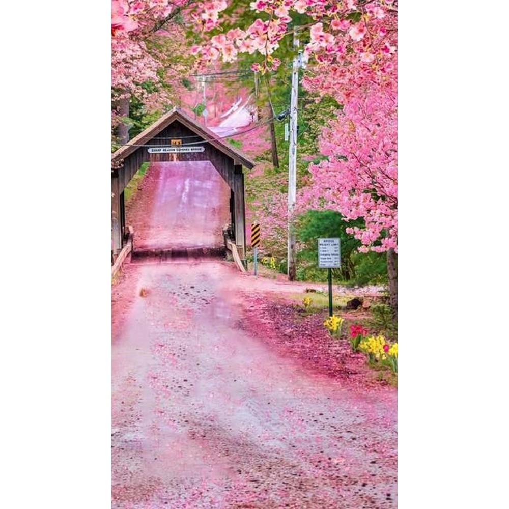 5D DIY Diamond Painting Pink Flower Tree Full Round Diamond Embroidery Cross Stitch Cherry Blossoms Mosaic Kits Decor for Home